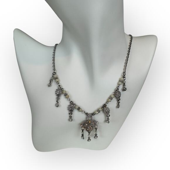 Vintage 925 Sterling Silver Filigree Necklace Drops 18” - Picture 2 of 8